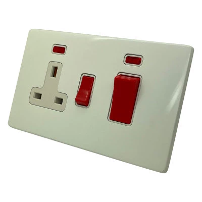 Contemporary Screwless High Gloss White Cooker Control (45 Amp Double Pole Switch and 13 Amp Socket)