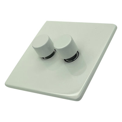 Contemporary Screwless High Gloss White Dimmer and Toggle Switch Combination