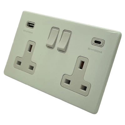 Contemporary Screwless High Gloss White Plug Socket with USB Charging