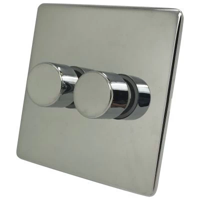 Contemporary Screwless Polished Chrome LED Dimmer and Push Light Switch Combination