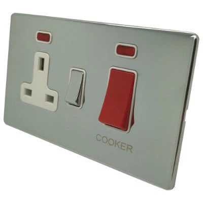 Contemporary Screwless Polished Chrome Cooker Control (45 Amp Double Pole Switch and 13 Amp Socket)