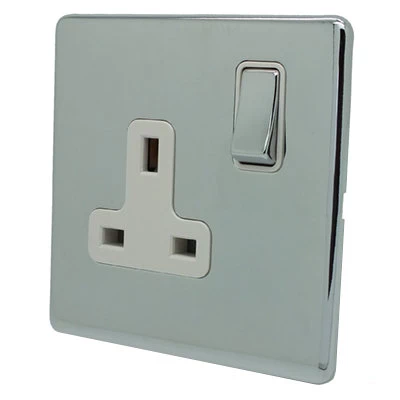 Contemporary Screwless Polished Chrome Switched Plug Socket