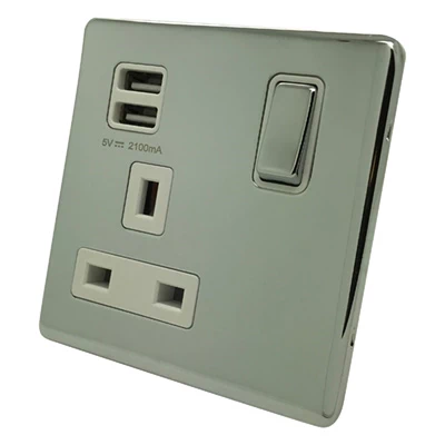 Contemporary Screwless Polished Stainless Plug Socket with USB Charging