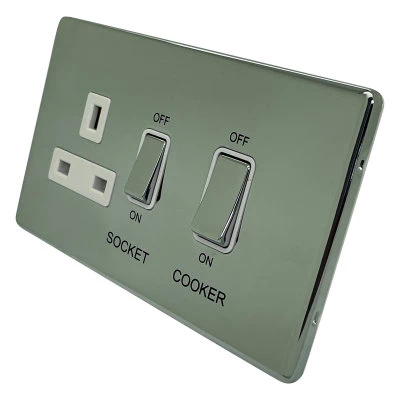 Contemporary Screwless Polished Stainless Cooker Control (45 Amp Double Pole Switch and 13 Amp Socket)
