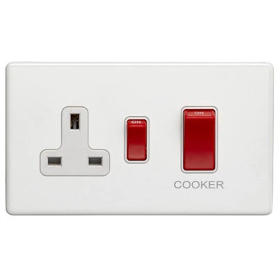 Contemporary Screwless White Cooker Control (45 Amp Double Pole Switch and 13 Amp Socket)