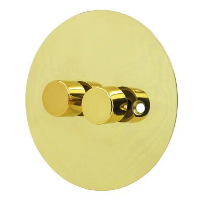 Disc Polished Brass LED Dimmer and Push Light Switch Combination