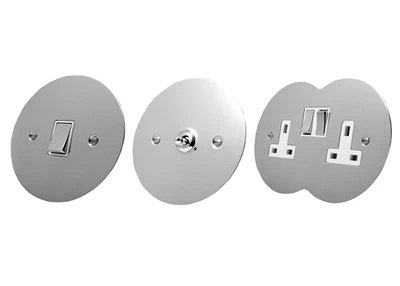 Disc Polished Chrome Round Pin Unswitched Socket (For Lighting)