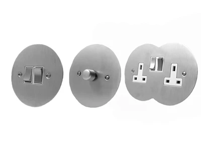 Disc Satin Chrome Round Pin Unswitched Socket (For Lighting)