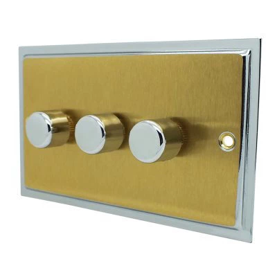 Duo Satin Brass / Polished Chrome Edge Push Intermediate Switch and Push Light Switch Combination