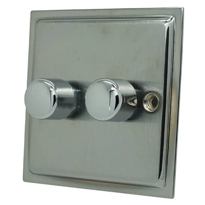 Duo Satin Chrome / Polished Chrome Edge LED Dimmer and Push Light Switch Combination