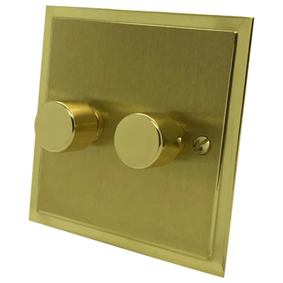 Duo Premier Satin Brass Push Intermediate Switch and Push Light Switch Combination