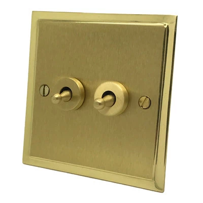 Duo Premier Satin Brass Intermediate Toggle Switch and Toggle Switch Combination