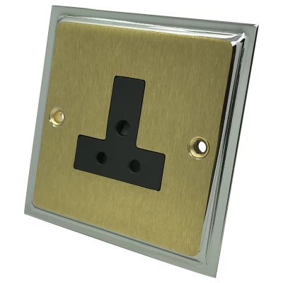 Duo Satin Brass / Polished Chrome Edge Round Pin Unswitched Socket (For Lighting)