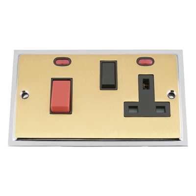 Duo Satin Brass / Polished Chrome Edge Cooker Control (45 Amp Double Pole Switch and 13 Amp Socket)