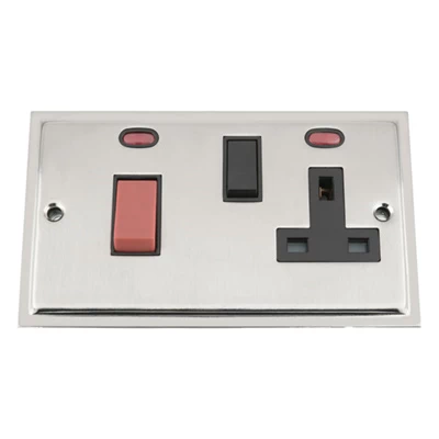 Duo Satin Chrome / Polished Chrome Edge Cooker Control (45 Amp Double Pole Switch and 13 Amp Socket)