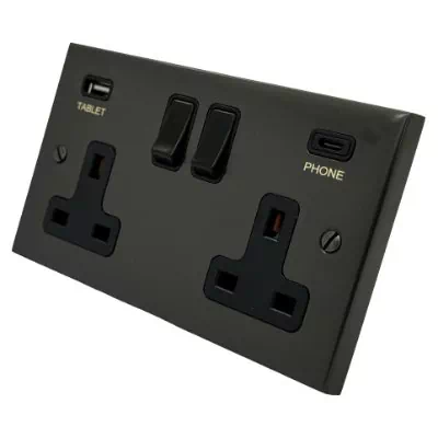 Edwardian Classic Bronze Plug Socket with USB Charging