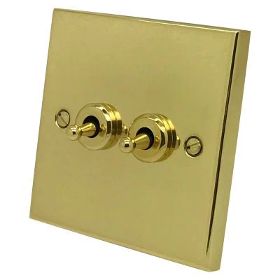 Edwardian Classic Polished Brass Intermediate Toggle Switch and Toggle Switch Combination
