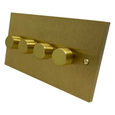 Edwardian Classic Satin Brass LED Dimmer and Push Light Switch Combination