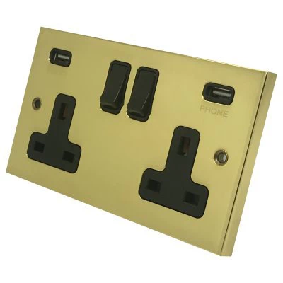 Edwardian Classic Polished Brass Plug Socket with USB Charging