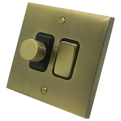 Edwardian Elite Antique Brass Dimmer and Light Switch Combination