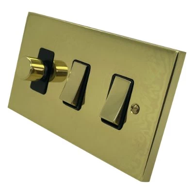 Edwardian Elite Polished Brass Dimmer and Light Switch Combination