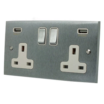 Edwardian Elite Satin Chrome Plug Socket with USB Charging