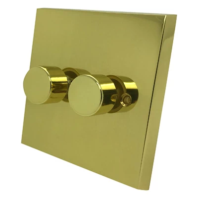 Edwardian Supreme Polished Brass LED Dimmer and Push Light Switch Combination