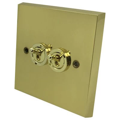 Edwardian Supreme Polished Brass Intermediate Toggle Switch and Toggle Switch Combination