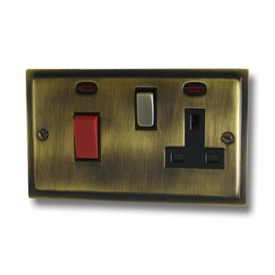 Elegance (Antique) Antique Brass Cooker Control (45 Amp Double Pole Switch and 13 Amp Socket)