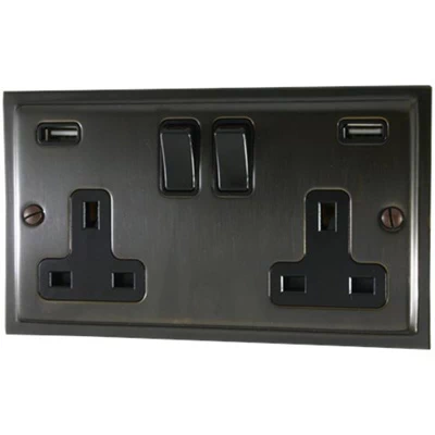 Elegance Bronze Noir Plug Socket with USB Charging