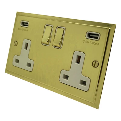 Elegance Elite Polished Brass Plug Socket with USB Charging