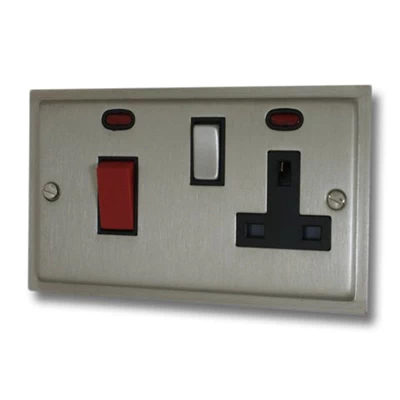 Elegance Satin Nickel Cooker Control (45 Amp Double Pole Switch and 13 Amp Socket)
