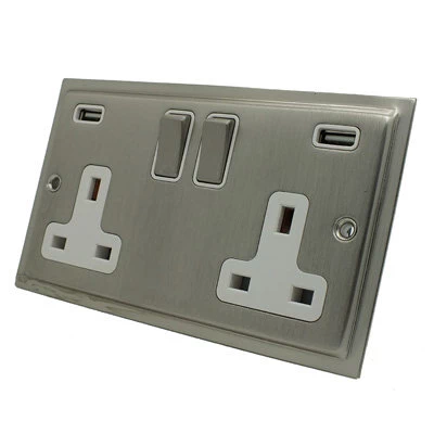 Elegance Satin Nickel Plug Socket with USB Charging