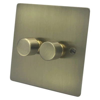 Elite Flat Antique Brass LED Dimmer and Push Light Switch Combination