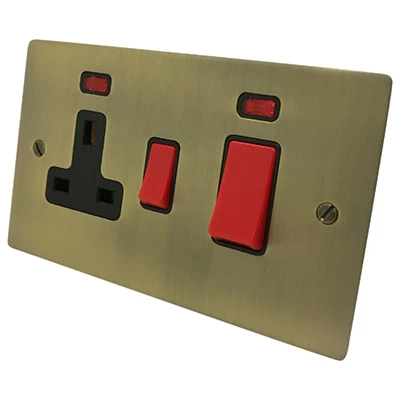 Elite Flat Antique Brass Cooker Control (45 Amp Double Pole Switch and 13 Amp Socket)