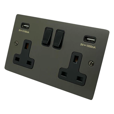 Elite Flat Old Bronze Plug Socket with USB Charging