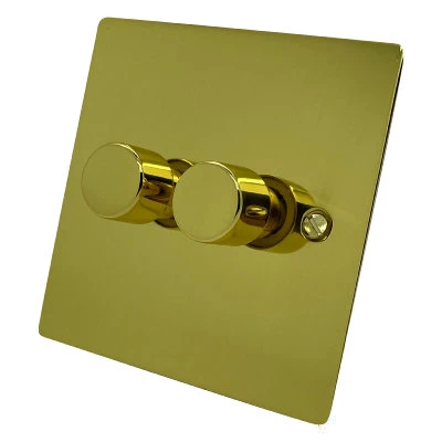 Elite Flat Polished Brass LED Dimmer and Push Light Switch Combination