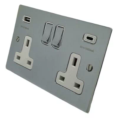 Elite Flat Polished Chrome Plug Socket with USB Charging