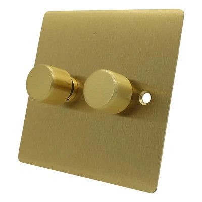 Elite Flat Satin Brass LED Dimmer and Push Light Switch Combination