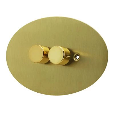 Ellipse Satin Brass LED Dimmer and Push Light Switch Combination