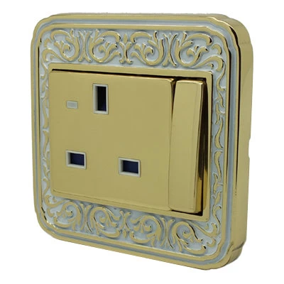 Emporio Ornate Gold / White Switched Plug Socket