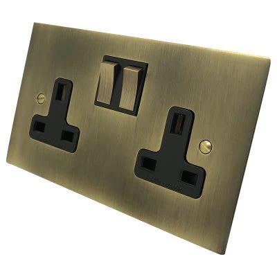 Executive Square Antique Brass Switched Plug Socket