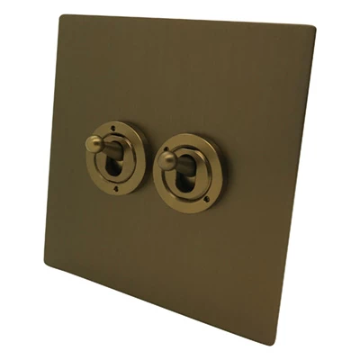 Executive Square Bronze Antique Intermediate Toggle Switch and Toggle Switch Combination