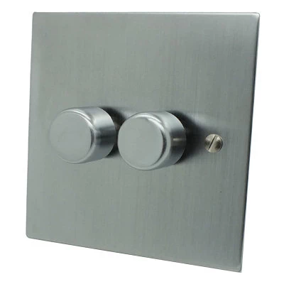 Executive Square Satin Chrome Dimmer and Light Switch Combination