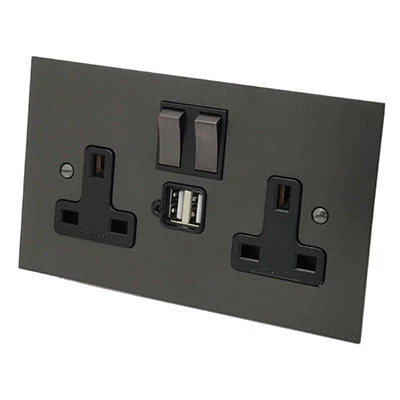 Executive Square Old Bronze Plug Socket with USB Charging