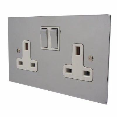 Executive Square Polished Chrome Round Pin Unswitched Socket (For Lighting)