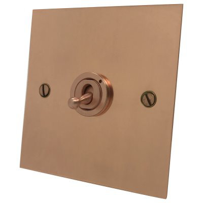 Executive Square Polished Copper Dimmer and Toggle Switch Combination
