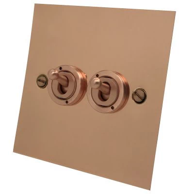 Executive Square Polished Copper Intermediate Toggle Switch and Toggle Switch Combination