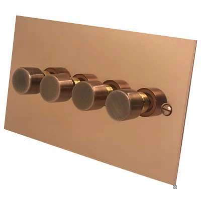 Executive Square Polished Copper LED Dimmer and Push Light Switch Combination