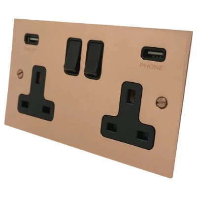 Executive Square Polished Copper Plug Socket with USB Charging